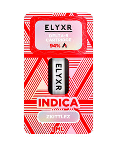 A Zkittlez Indica Elyxr LA Delta 8 THC Cartridge (1g/1mL).