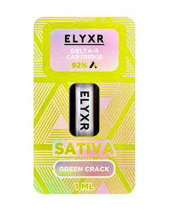 A Green Crack Sativa Elyxr LA Delta 8 THC Cartridge (1g/1mL).