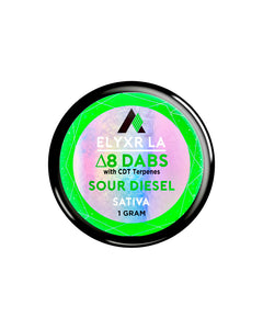A Sour Diesel Sativa Elyxr LA Delta 8 THC Dabs (2 Grams).
