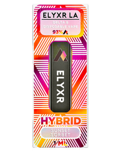 A Sunset Sorbet Hybrid Elyxr LA Delta 8 THC Disposable Vape (1 Gram/1mL).