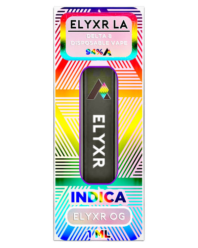An Elyxr OG Indica Elyxr LA Delta 8 THC Disposable Vape (1 Gram/1mL).