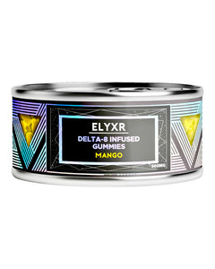 A 20-pack container of Mango Elyxr LA Delta 8 THC Gummies (500mg).