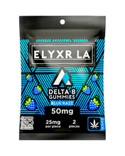 Load image into Gallery viewer, A Blue Razz Elyxr LA Delta 8 THC Gummies 2-Pack (50mg).

