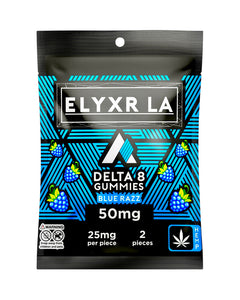 A Blue Razz Elyxr LA Delta 8 THC Gummies 2-Pack (50mg).