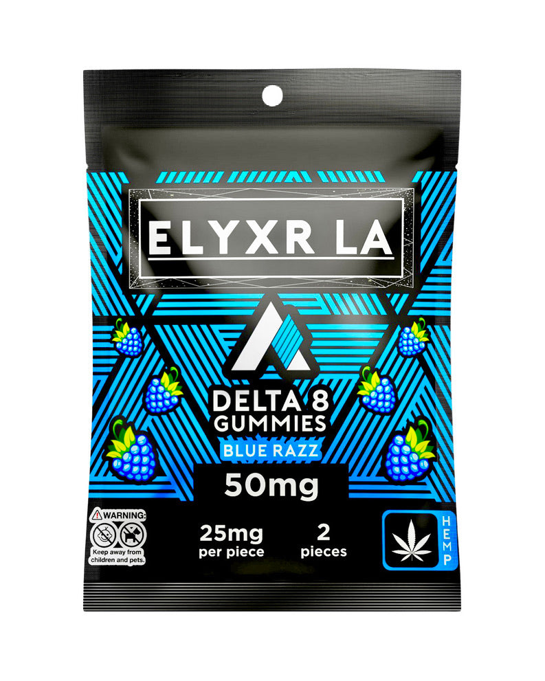 A Blue Razz Elyxr LA Delta 8 THC Gummies 2-Pack (50mg).