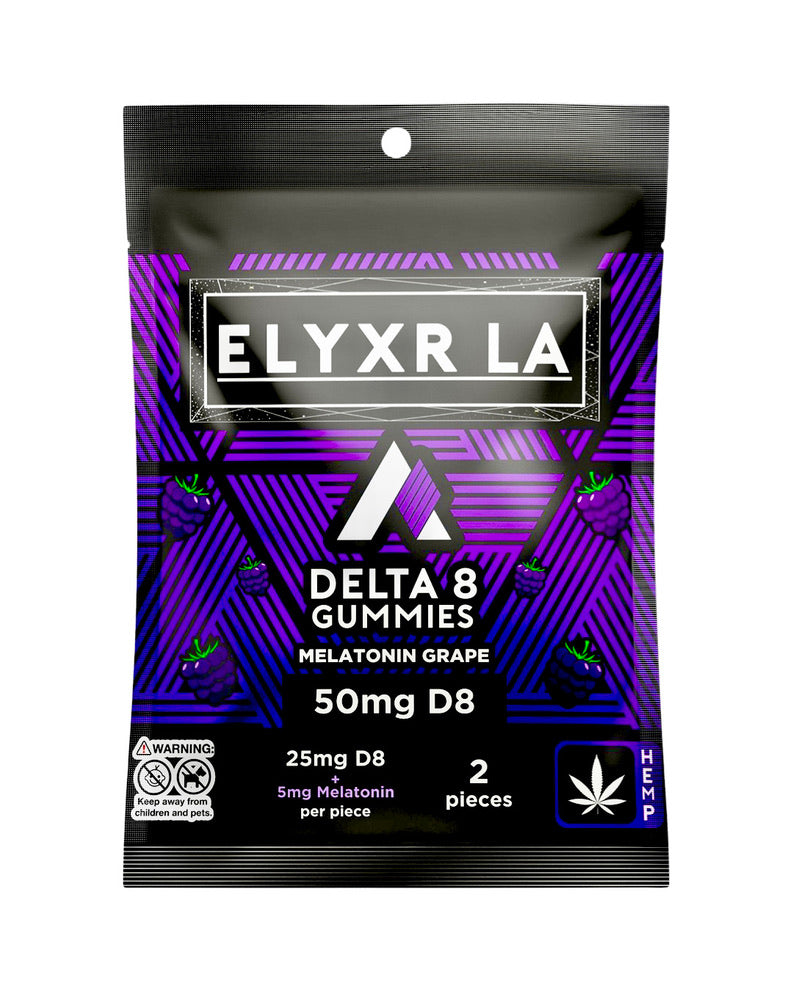 A 2-Pack of Elyxr LA Delta 8 THC Melatonin Gummies 2-Pack (50mg).