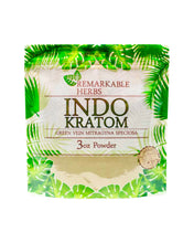 Load image into Gallery viewer, A 3 oz 85 gram bag of Remarkable Herbs Green Vein Indo Kratom Powder.
