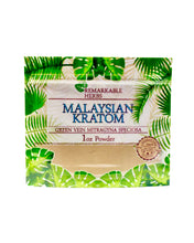 Load image into Gallery viewer, A 1 oz 28 gram bag of Remarkable Herbs Green Vein Malaysian Kratom Powder.
