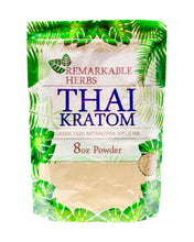 Load image into Gallery viewer, An 8 oz 225 gram bag of Remarkable Herbs Green Vein Thai Kratom Powder.
