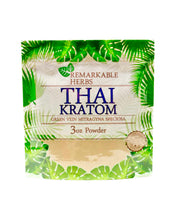 Load image into Gallery viewer, A 3 oz 85 gram bag of Remarkable Herbs Green Vein Thai Kratom Powder.
