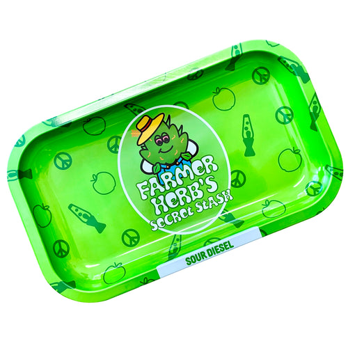 A Farmer Herb's Sour Diesel Rolling Tray.