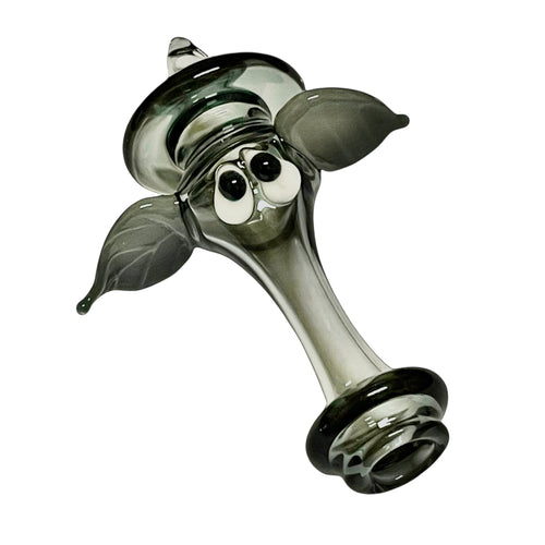 A long black Moxie Cutie Herd Spinner Carb Cap made by TKO Glassworks.