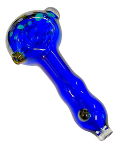 A blue Dot Head Color Tube Hand Pipe handblown by TKO Glassworks.
