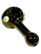 Load image into Gallery viewer, A green Large Swirl Head Black Body Hand Pipe.

