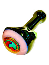 Load image into Gallery viewer, A pink Large Swirl Head Black Body Hand Pipe.

