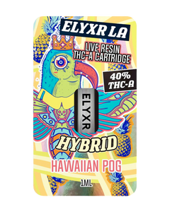 A Hybrid Hawaiian POG Elyxr LA Live Resin THC-A Cartridge (1 gram/1mL).
