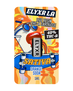 A Sativa Orange Soda Elyxr LA Live Resin THC-A Cartridge (1 gram/1mL).
