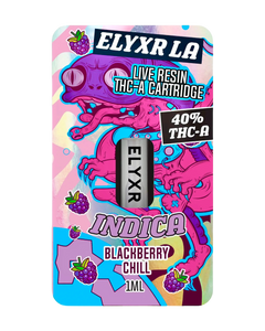 An Indica Blackberry Chill Elyxr LA Live Resin THC-A Cartridge (1 gram/1mL).