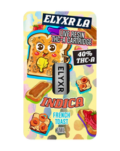 Load image into Gallery viewer, An Indica French Toast Elyxr LA Live Resin THC-A Cartridge (1 gram/1mL).
