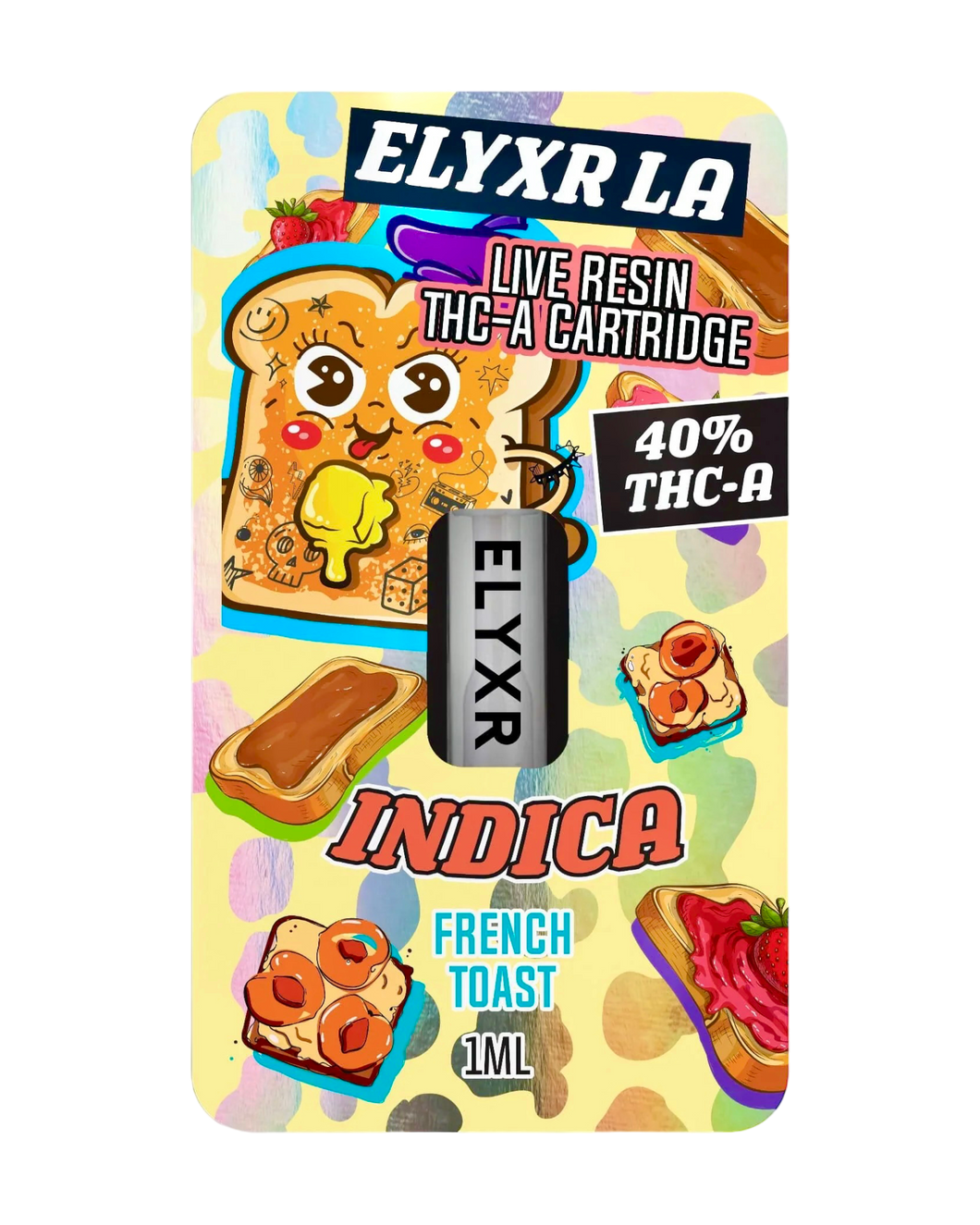 An Indica French Toast Elyxr LA Live Resin THC-A Cartridge (1 gram/1mL).