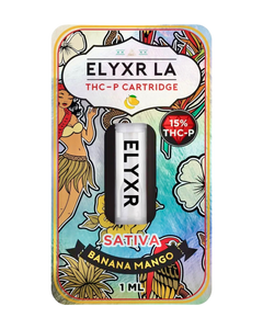 A Sativa Banana Mango Elyxr LA THC-P Cartridge (1 gram/1mL).