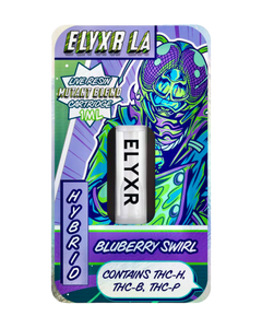 A Hybrid Blueberry Swirl Elyxr LA Live Resin Mutant Blend (THC-P, THC-B, THC-H) Cartridge (1 gram/1mL).