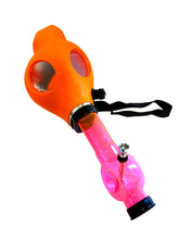 Load image into Gallery viewer, An orange Gas Mask Bong with pink bong piece.
