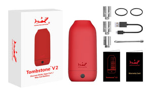 A red Tombstone V2 Double Cartridge Battery & Dab Pen and all of it's accessories.