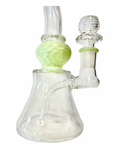 The base, perc, and accent of a Slyme Honeycomb Water Pipe.