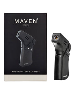 A black Maven Pro Torch Lighter with it's box.