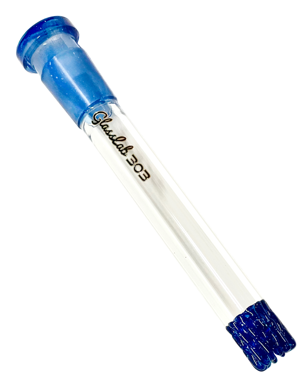 A Blue Blizzard Glasslab 303 Colored Downstem.