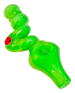 A green TKO Glassworks 4-Hole Squiggle Steamroller Pipe.