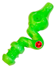 A green TKO Glassworks 4-Hole Squiggle Steamroller Pipe.