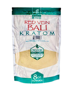 An 8 oz 225 gram bag of Whole Herbs Red Vein Bali Kratom Powder.