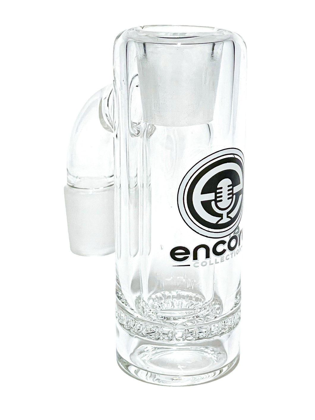 A 18mm 90 Degree Thin Flush Honeycomb Ash Catcher with a white Encore logo.
