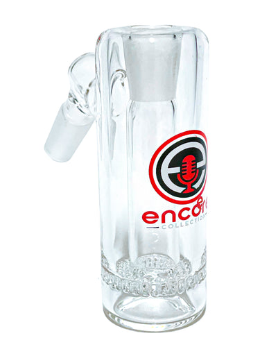 A 14mm 45 Degree Thin Flush Honeycomb Ash Catcher with a red Encore logo.