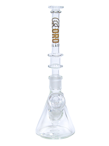 The front of an Oro Highbanker Modular Water Pipe set up as a beaker.
