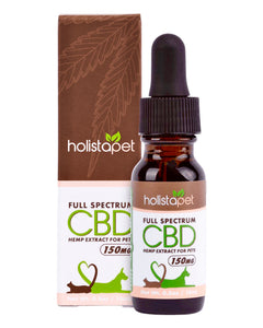 A bottle of 150mg Holistapet CBD Oil for Dogs & Cats.