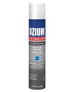 A 3.5 oz can of Ozium Air Sanitizer & Odor Eliminator Spray in That New Car Smell scent.