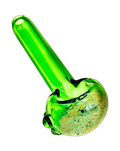 Load image into Gallery viewer, A green Small Frit Head Spoon Pipe handblown by the award-winning Ottone Glassworks.

