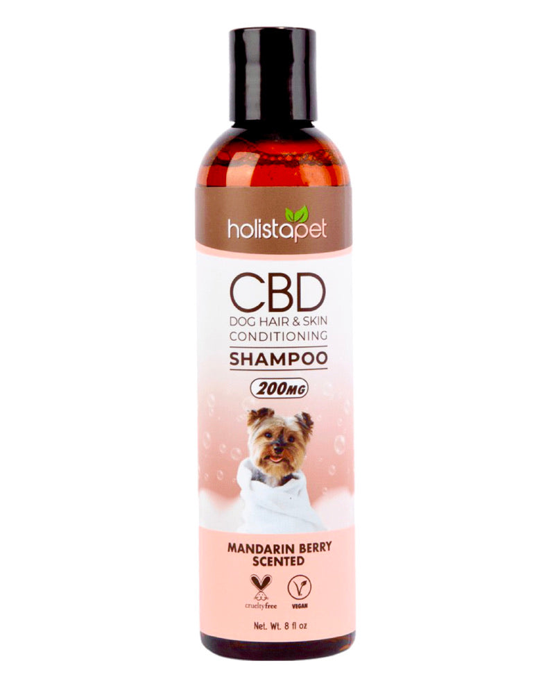 A bottle of Holistapet CBD Dog Shampoo.