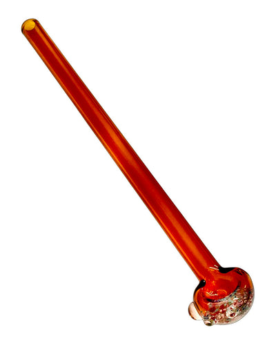 An amber Long Tube Frit Head Spoon Pipe handblown by the award-winning Ottone Glassworks.