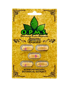 A 5 capsule (3.25g) pack of OPMS Gold Kratom Extract Capsules.