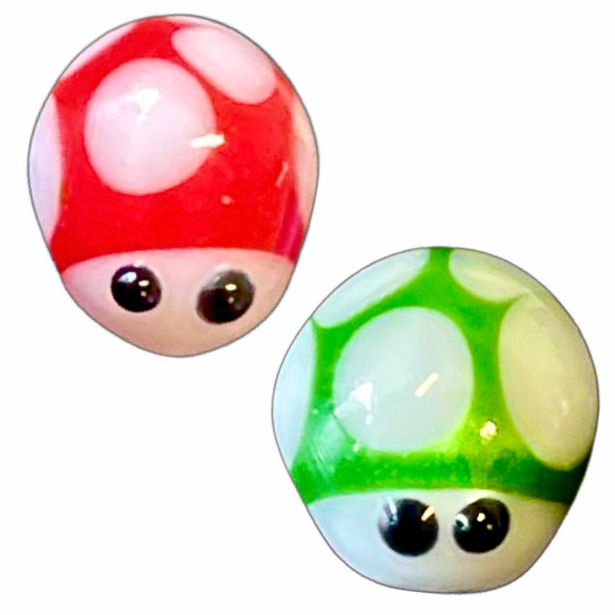 A Handmade Super Mario Mushroom Terp Pearl Set, created by Byte Glass.
