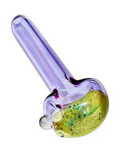 A purple Small Frit Head Spoon Pipe handblown by the award-winning Ottone Glassworks.