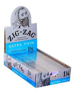 A box of Zig Zag 1 1/4 Ultra Thin Rolling Papers.