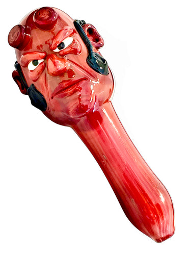 A Hellboy Hand Pipe handblown by Pufferfish Glass.