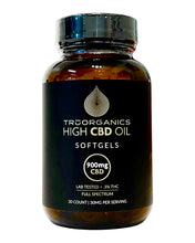 Load image into Gallery viewer, A container of 900mg TRU Organics CBD Softgels.
