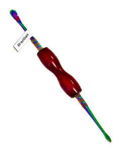 A Iridescent Double-Sided Wooden Dab Tool handcarved by Steve's Dank Pipes.