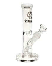 Load image into Gallery viewer, A Clear Straight Tube Bong with a white mouthpiece.
